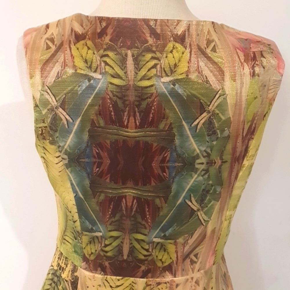 Moss & Spy Size 14 Metallic Tropical Front Zip Dress - Picture 7 of 11